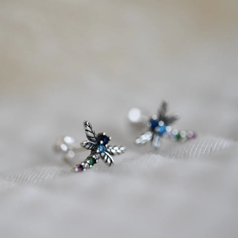 Rainbow Dragonfly Stud Earrings  S925