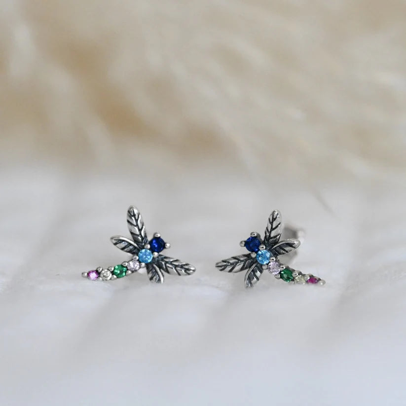 Rainbow Dragonfly Stud Earrings  S925