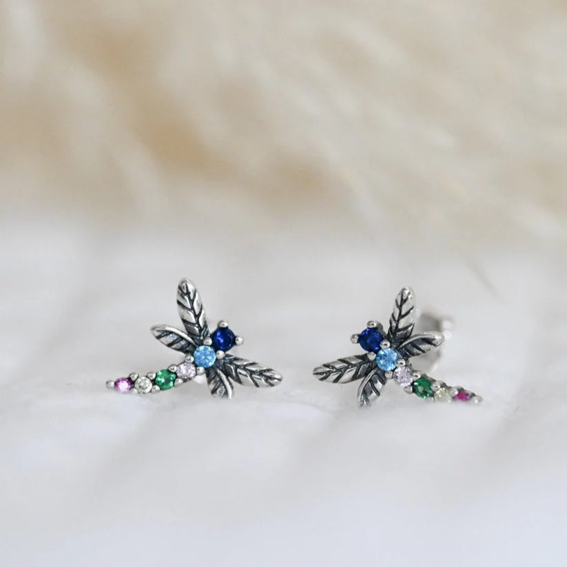 Rainbow Dragonfly Stud Earrings  S925