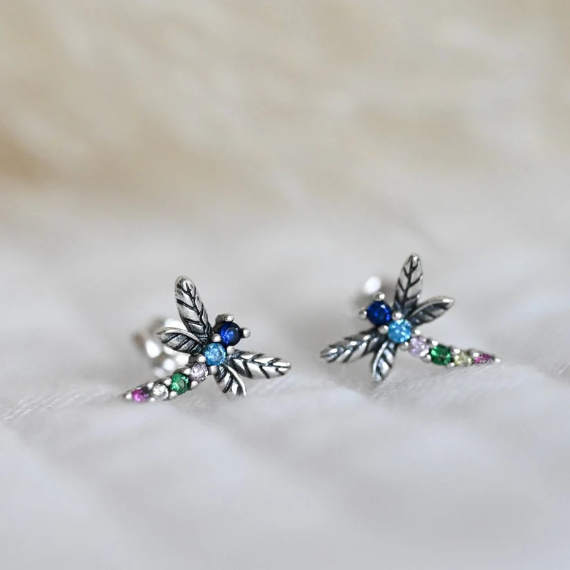 Rainbow Dragonfly Stud Earrings  S925