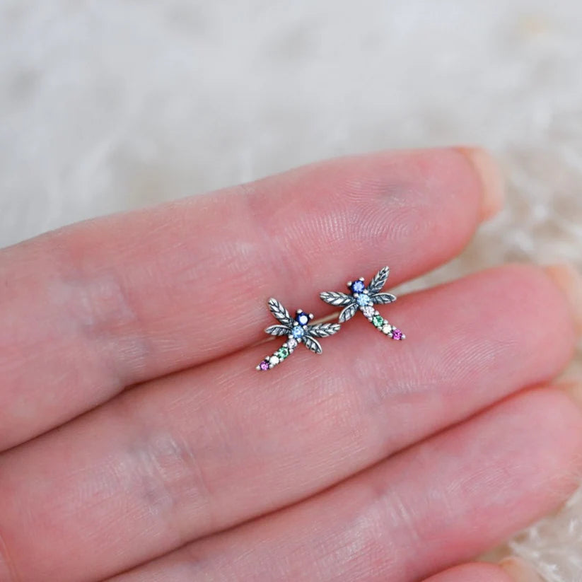 Rainbow Dragonfly Stud Earrings  S925