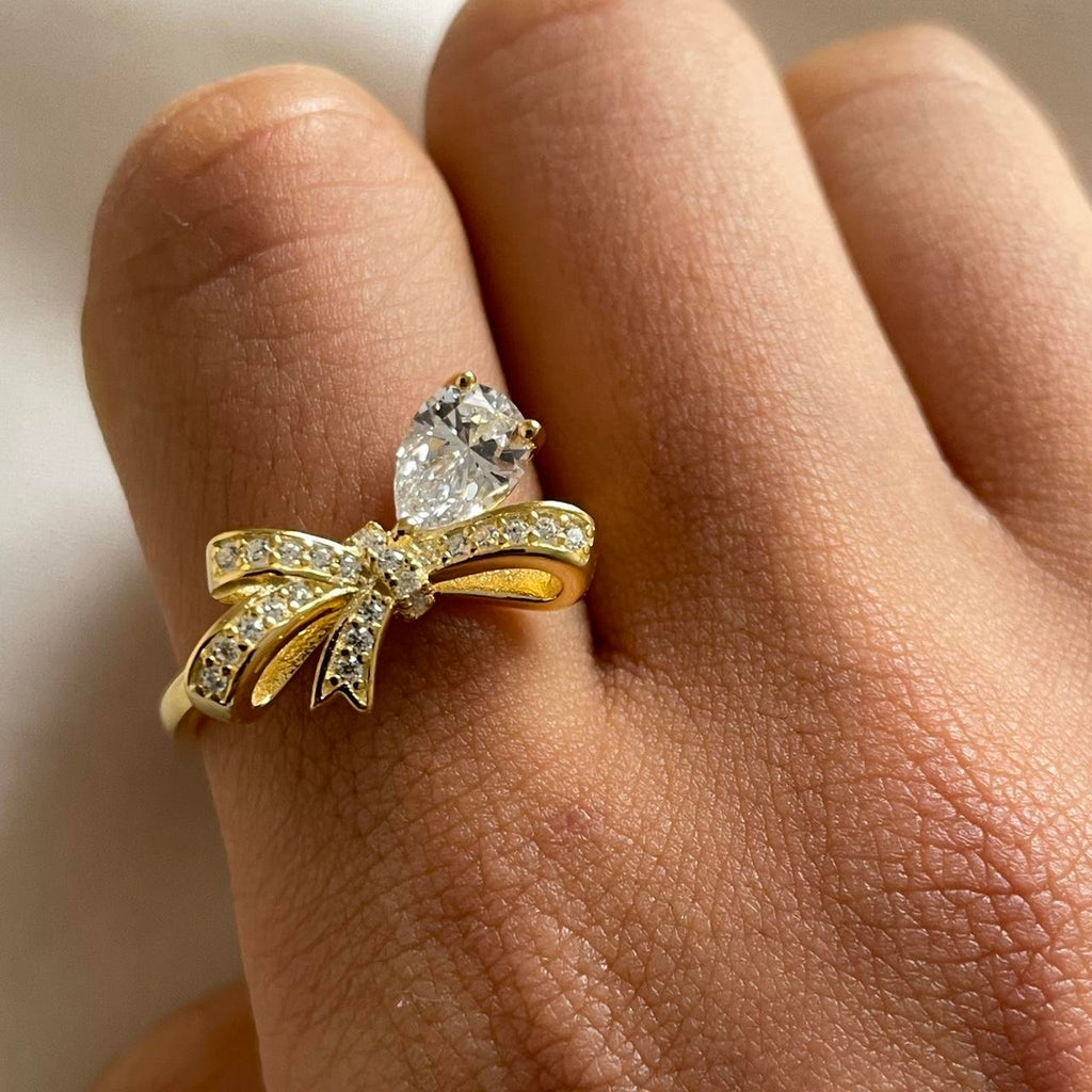 Gold Princess Bow Ring S925