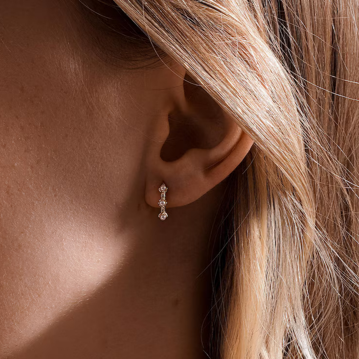 Minimalist Pearl Huggie Hoop Earrings  S925