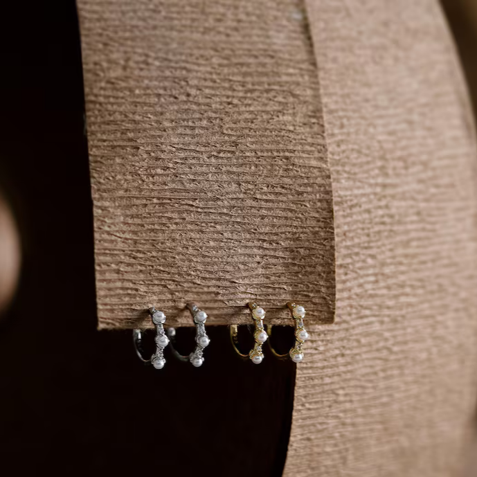Minimalist Pearl Huggie Hoop Earrings  S925