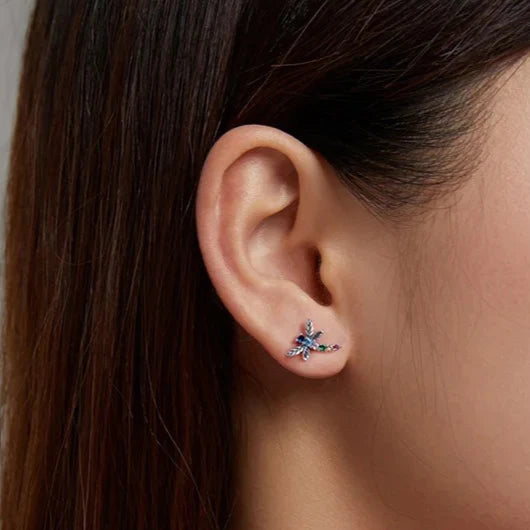 Rainbow Dragonfly Stud Earrings  S925